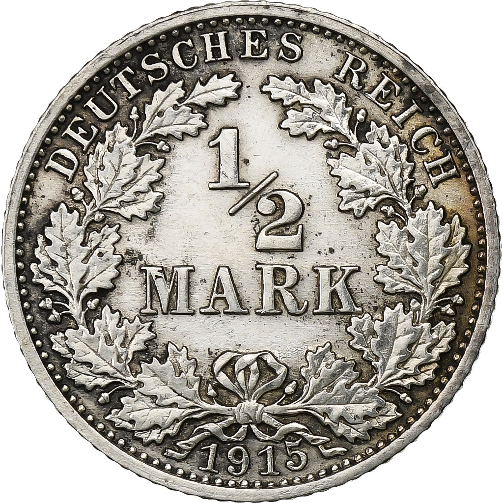GERMANY - EMPIRE, 1/2 Mark, 1915, Karlsruhe, Silver, AU(50-53), KM:17