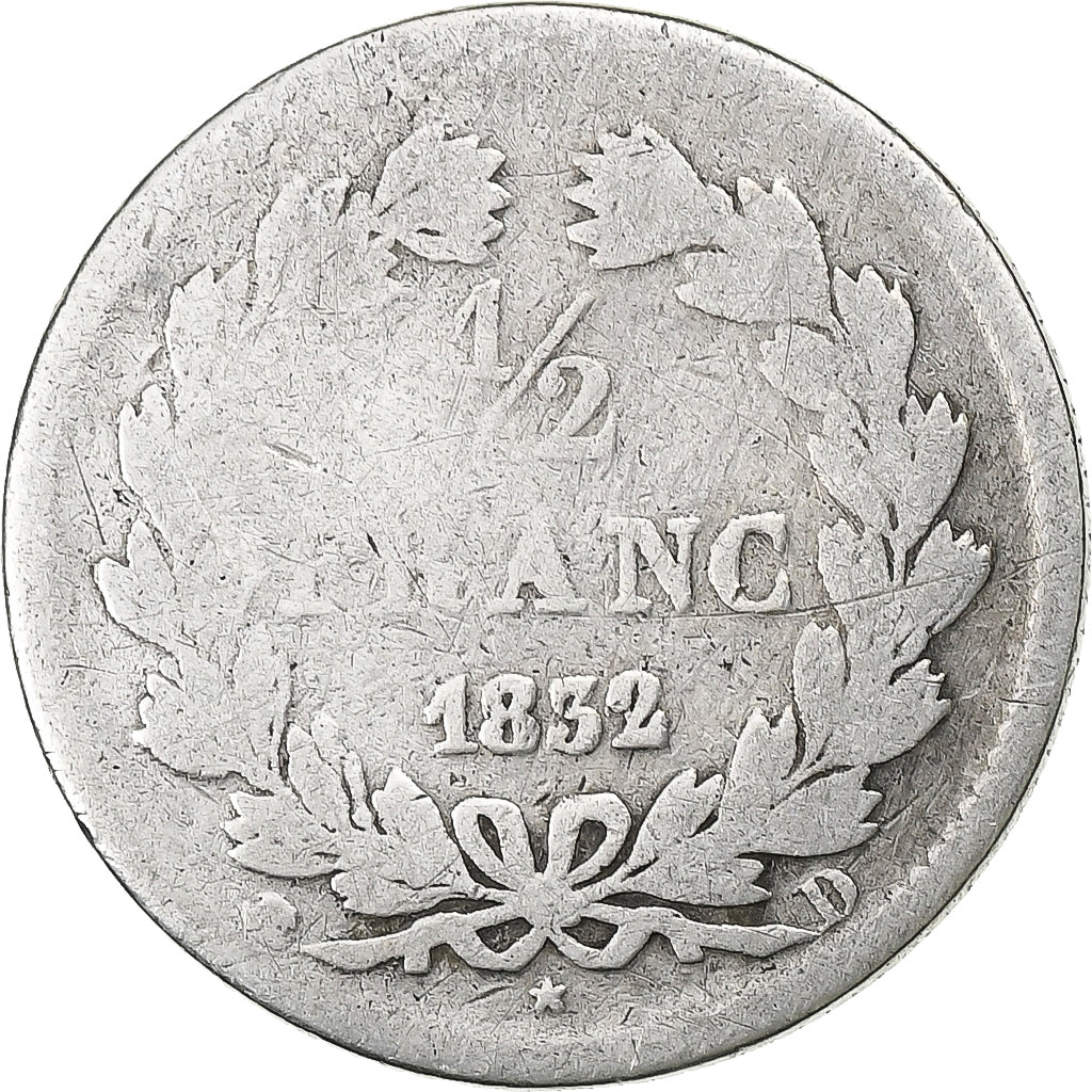 France, 1/2 Franc, Louis-Philippe, 1832, Lyon, Argent, B, KM:741.4
