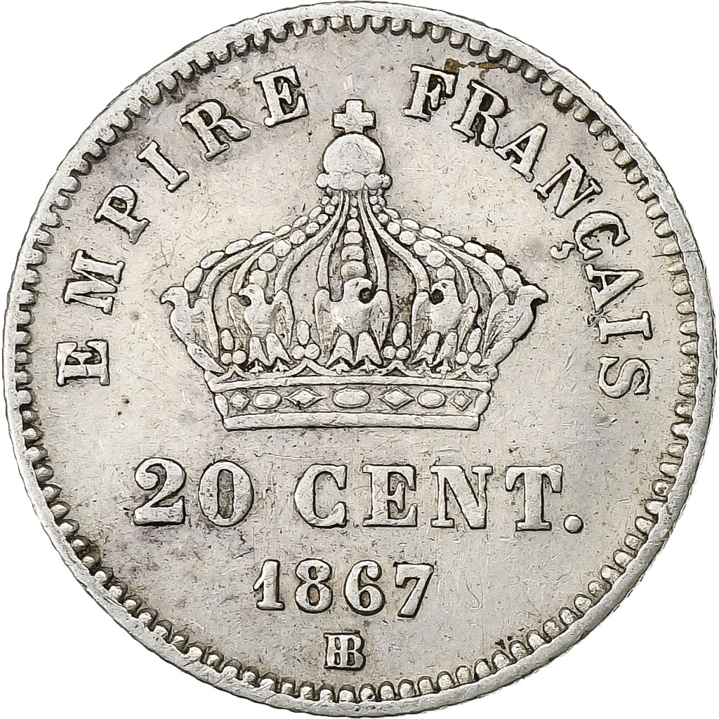 Coin, France, Napoleon III, 20 Centimes, 1867, Strasbourg, EF(40-45), Silver