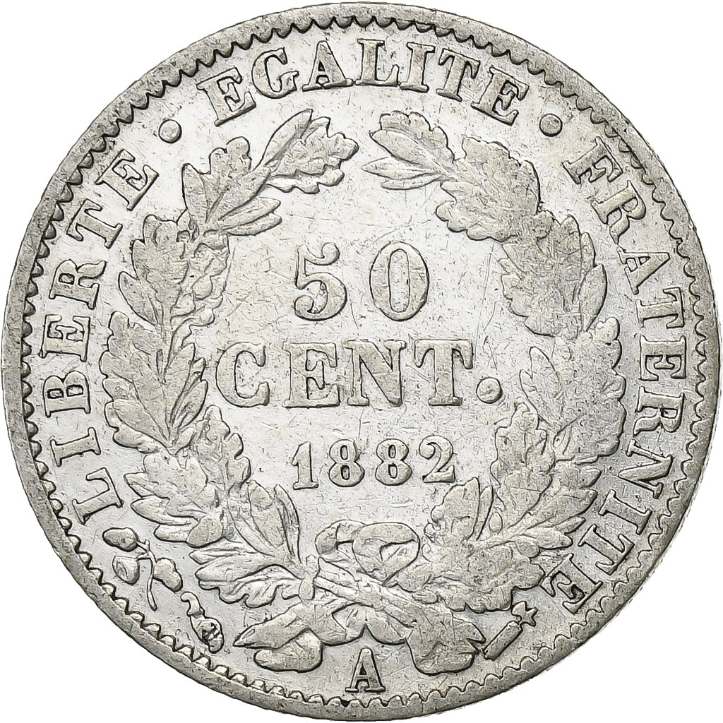 France, 50 Centimes, Cérès, 1882, Paris, Silver, VF(20-25), Gadoury:419a