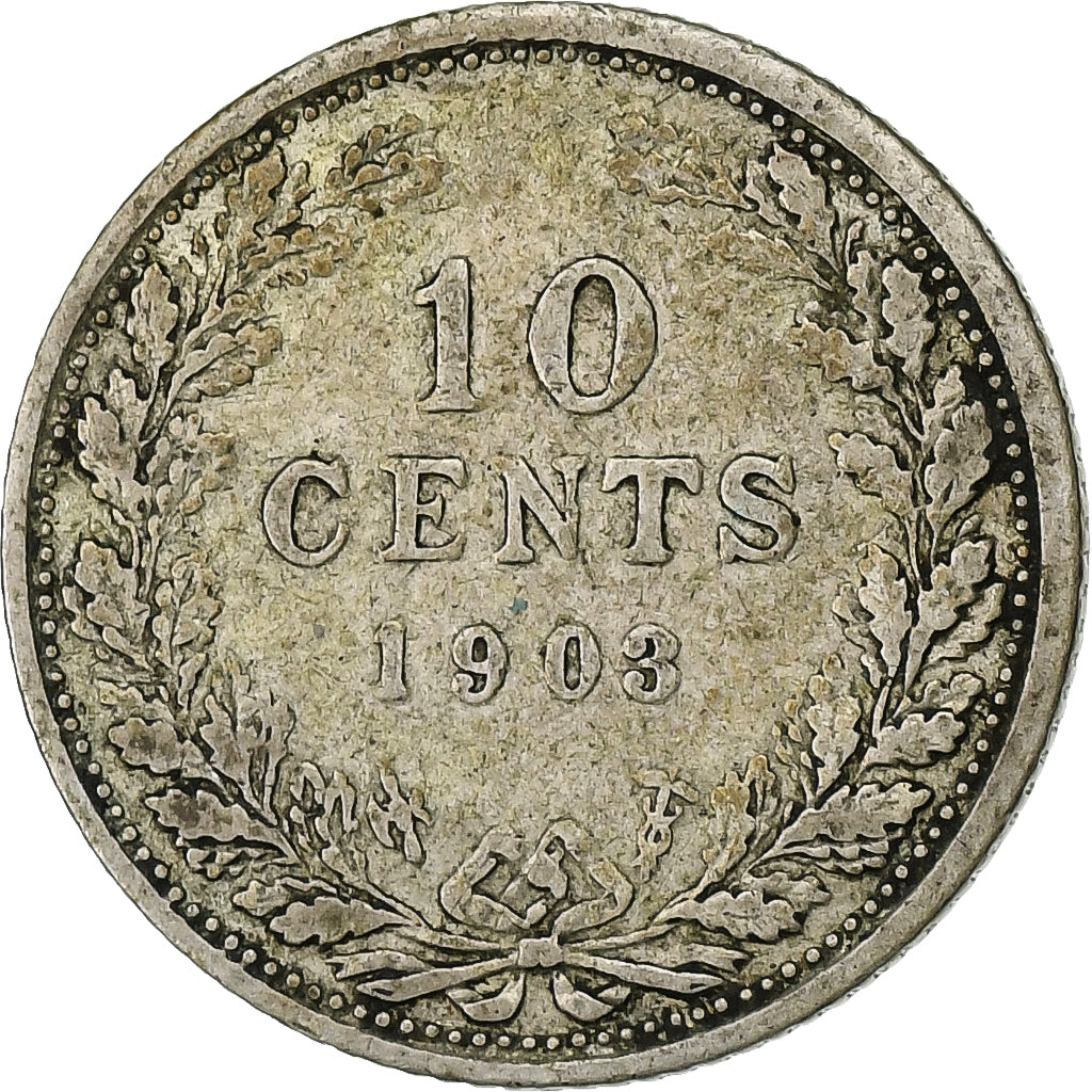 Pays-Bas, Wilhelmina I, 10 Cents, 1903, Argent, TB+