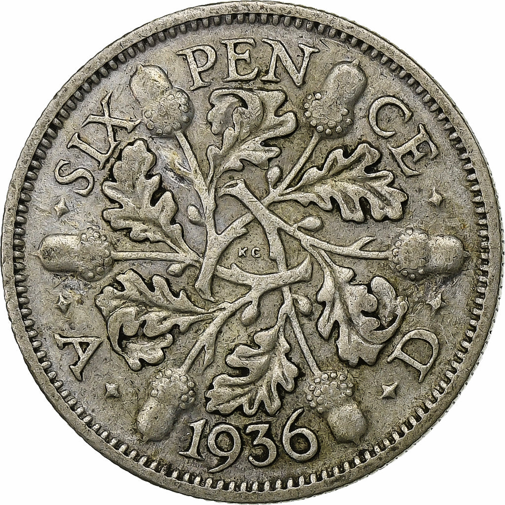 Grã-Bretanha, George V, 6 Pence, 1936, Prata, VF(30-35), KM:832