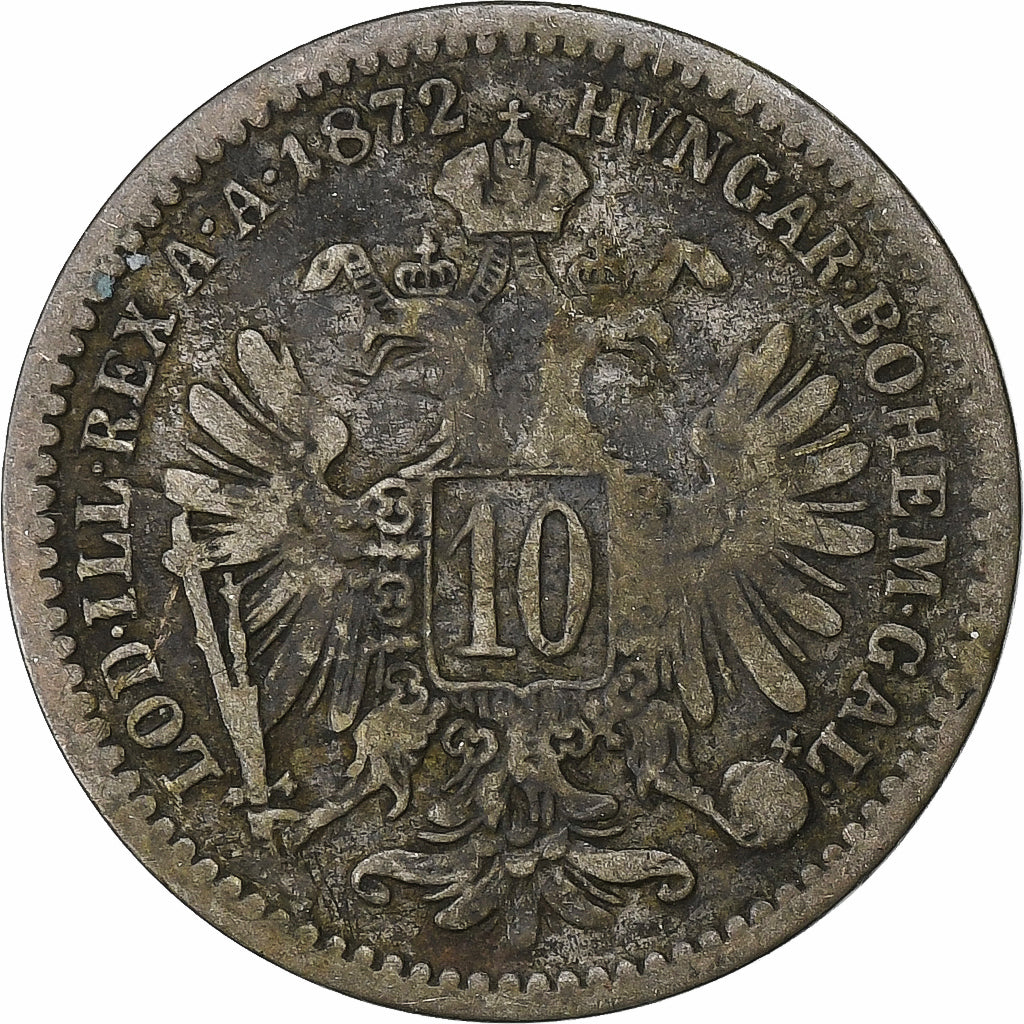 Austria, Franz Joseph I, 10 Kreuzer, 1872, Argento, MB, KM:2206