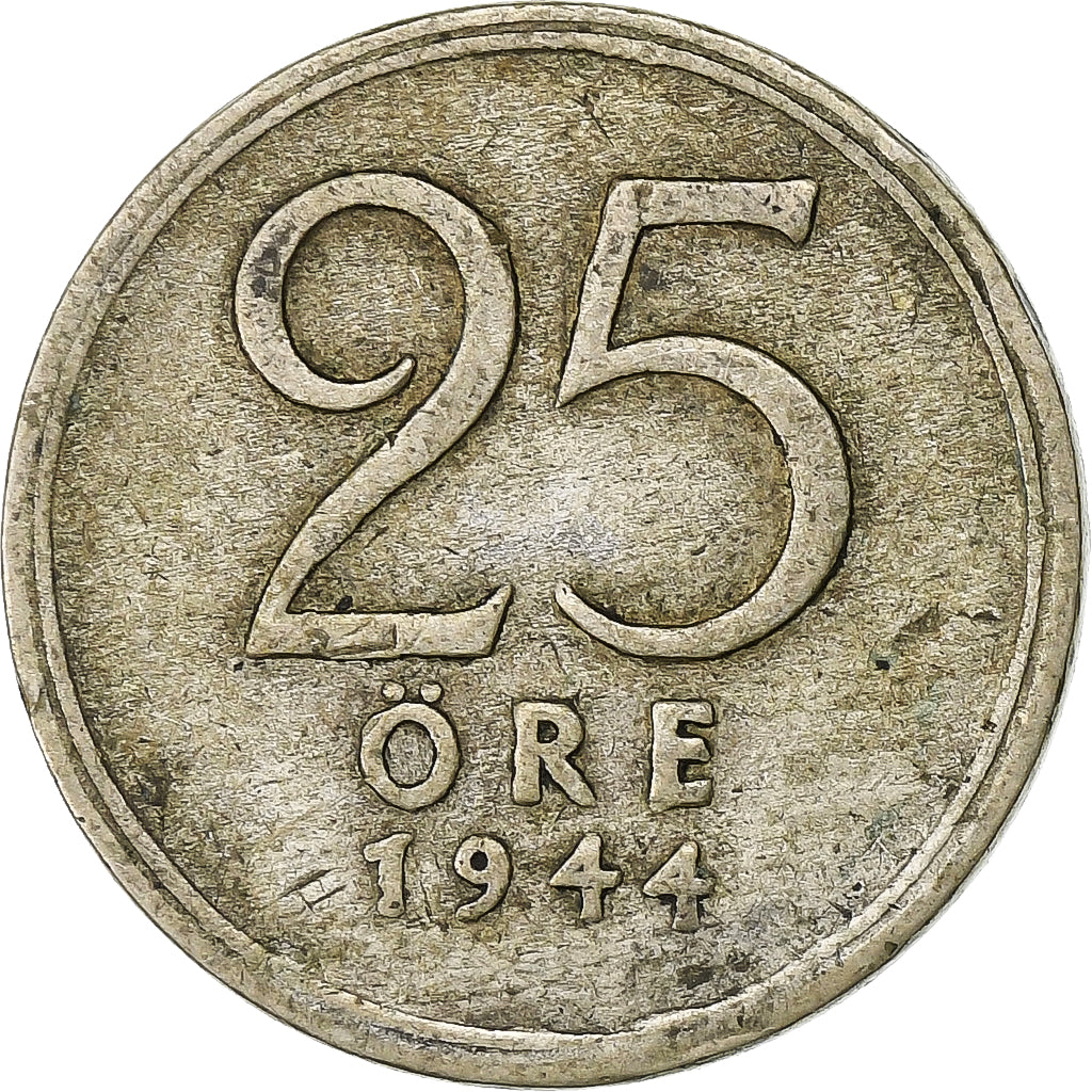 Svezia, Gustaf V, 25 Öre, 1944, Argento, MB+, KM:816
