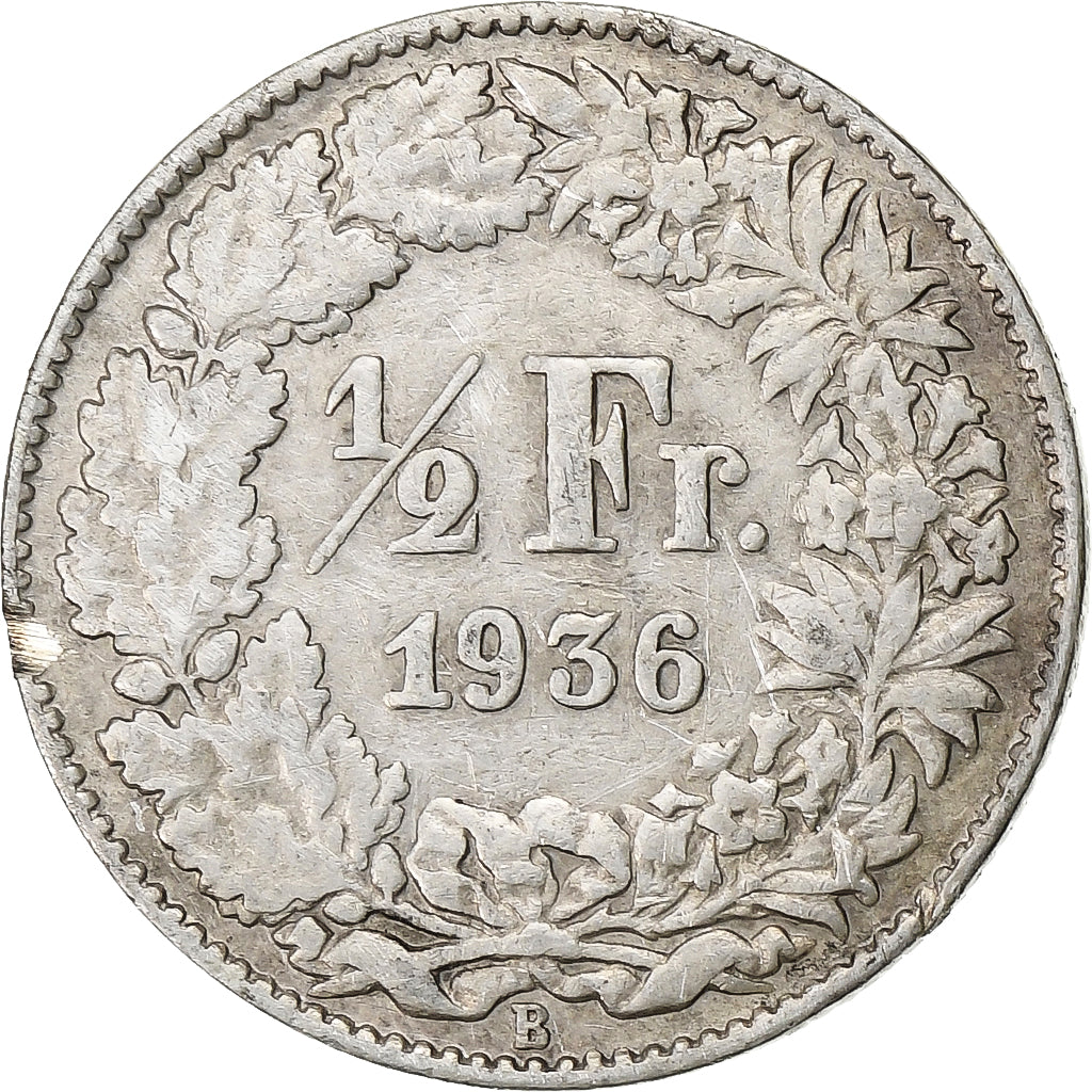 Switzerland, 1/2 Franc, 1936, Bern, Silver, VF(30-35), KM:23