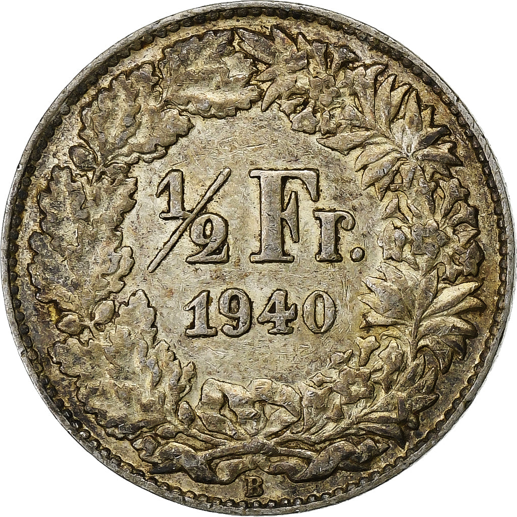 Switzerland, 1/2 Franc, 1940, Bern, Silver, EF(40-45), KM:23