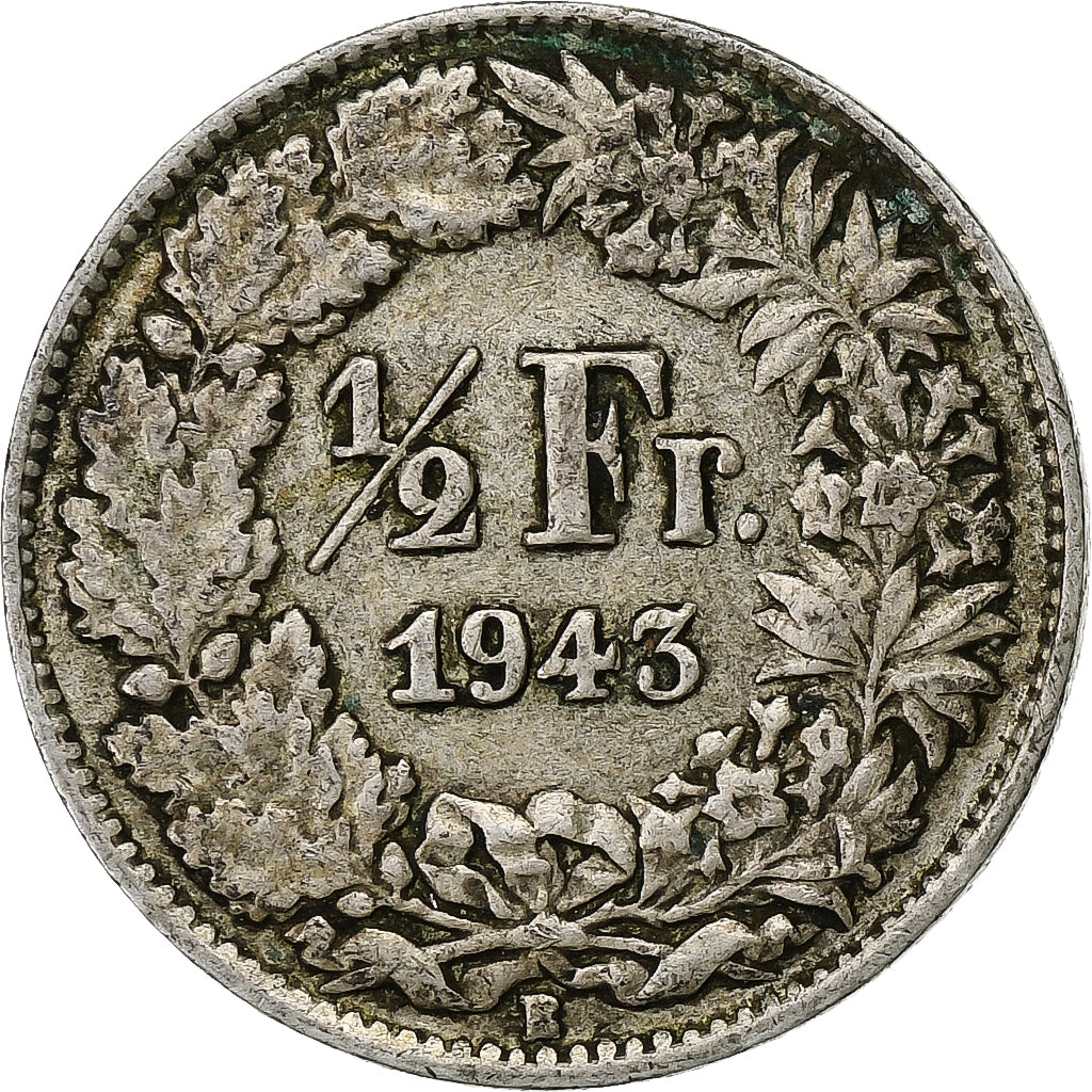 Switzerland, 1/2 Franc, 1943, Bern, Silver, EF(40-45), KM:23