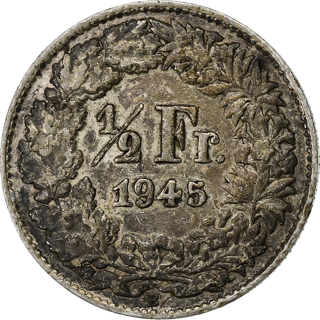Switzerland, 1/2 Franc, 1945, Bern, Silver, EF(40-45), KM:23