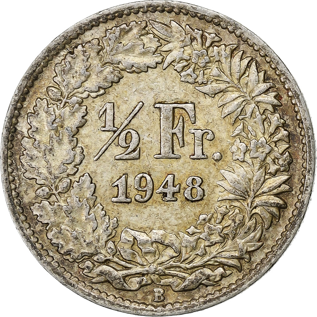 Switzerland, 1/2 Franc, 1948, Bern, Silver, AU(50-53), KM:23