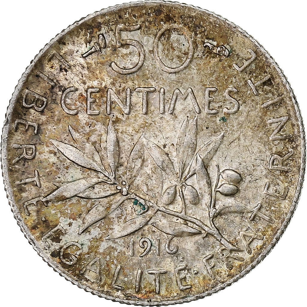 Coin, France, Semeuse, 50 Centimes, 1916, Paris, AU(55-58), Silver, KM:854
