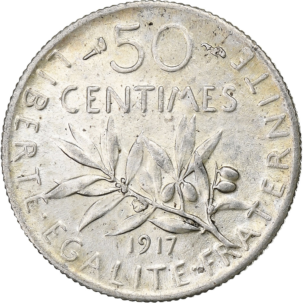 Coin, France, Semeuse, 50 Centimes, 1917, Paris, AU(55-58), Silver, KM:854