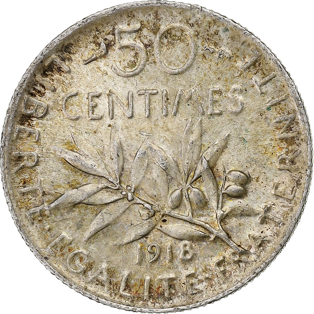 Coin, France, Semeuse, 50 Centimes, 1918, Paris, EF(40-45), Silver, KM:854