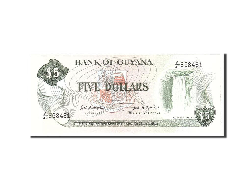 Banknote, Guyana, 5 Dollars, 1966, Undated, KM:22f, UNC(65-70)