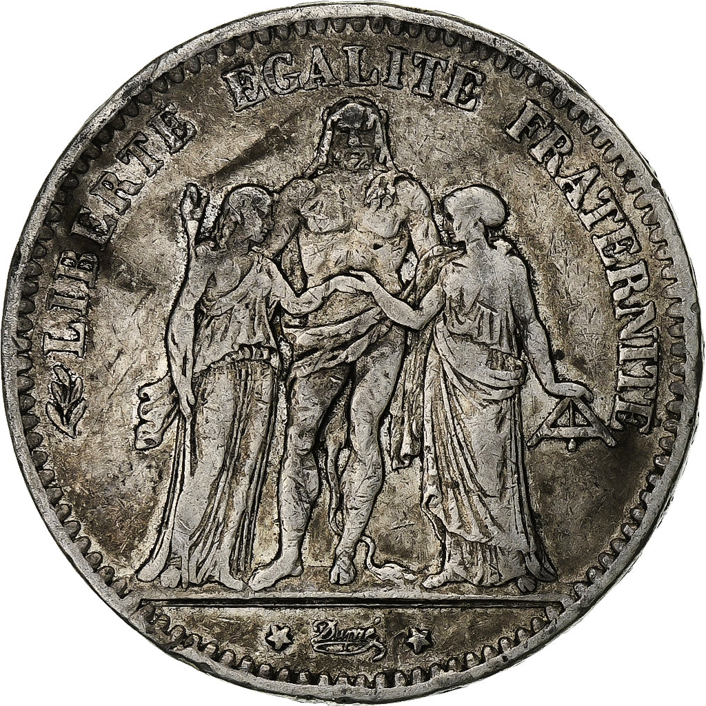 France, 5 Francs, Hercule, 1876, Bordeaux, Silver, VF(20-25), Gadoury:745a