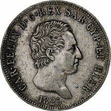Italiaanse staten, SARDINIA, Carlo Felice, 5 Lire, 1825, Torino, Zilver, ZF