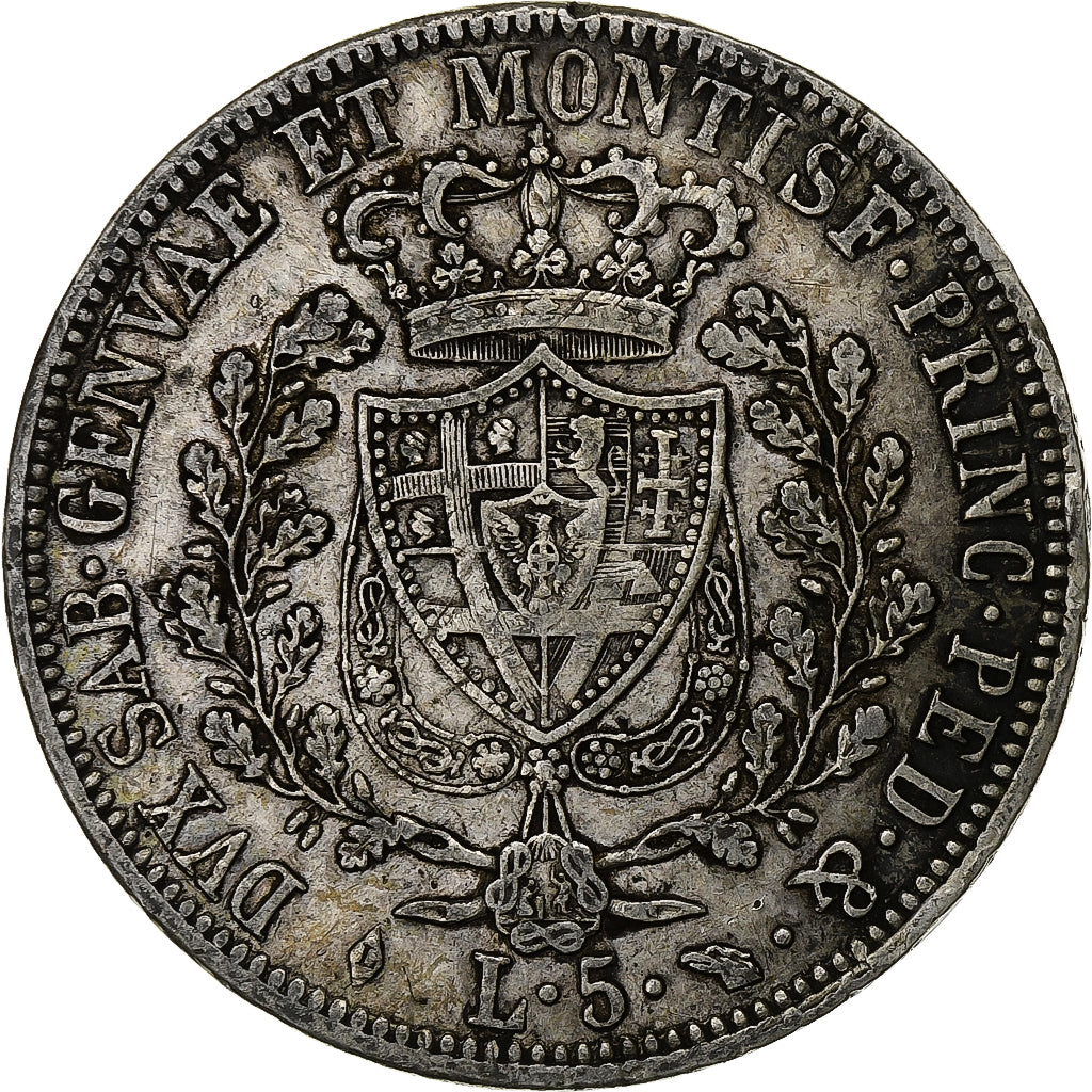 STATI ITALIANI, SARDINIA, Carlo Felice, 5 Lire, 1825, Torino, Argento, BB