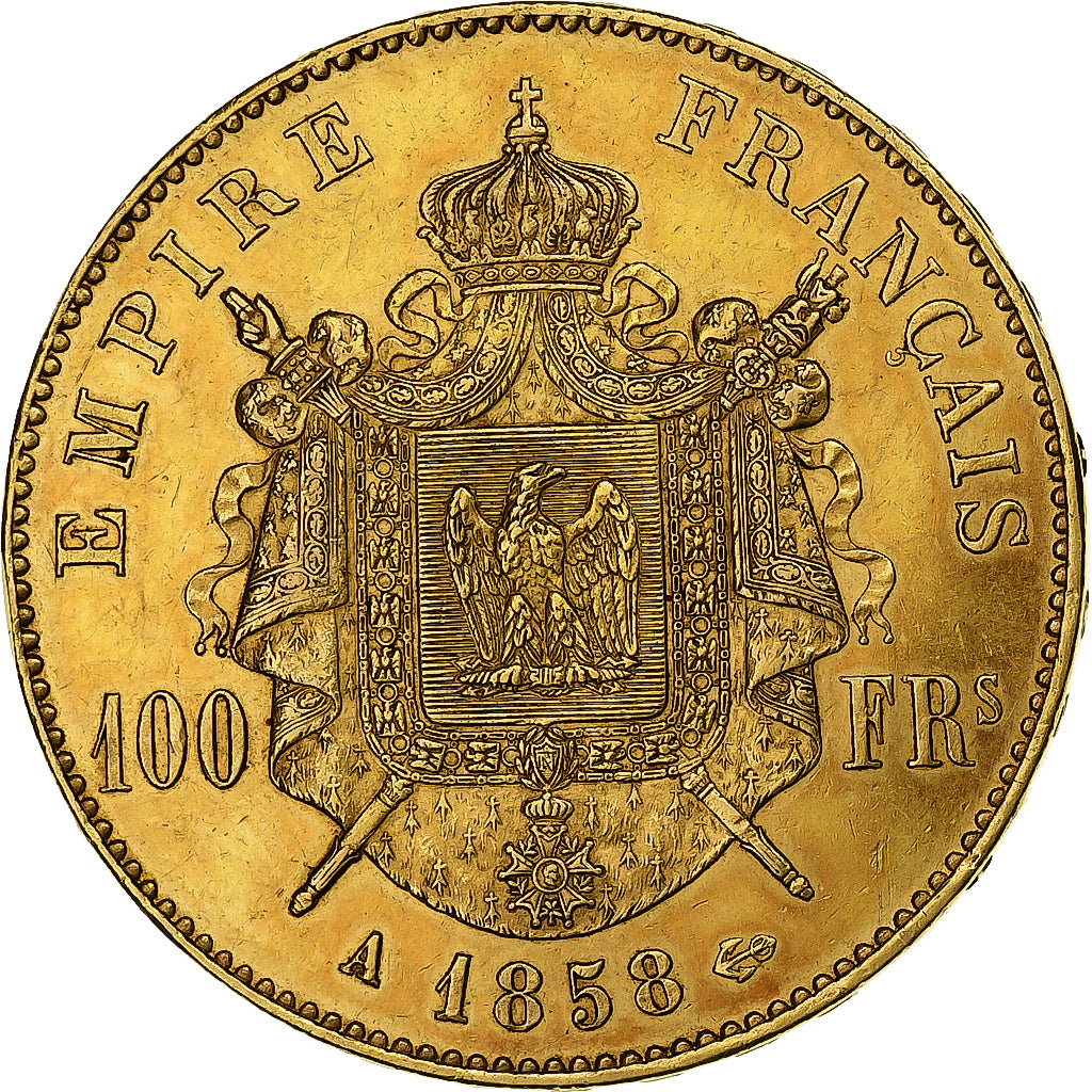 Francia, Napoleon III, 100 Francs, 1858, Paris, Oro, BB+, Gadoury:1135