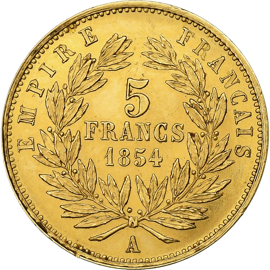 France, Napoleon III, 5 Francs, Napoléon III, 1854, Paris, Petit module, Gold