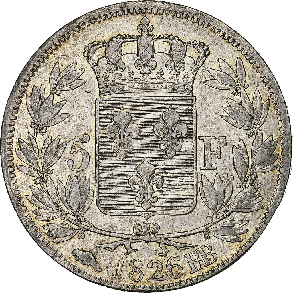 Francia, 5 Francs, Charles X, 1826, Strasbourg, Plata, MBC, Gadoury:643