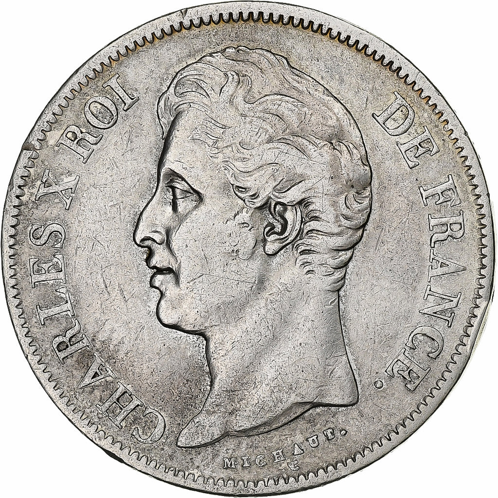 Francia, 5 Francs, Charles X, 1828, Strasbourg, Plata, BC+, KM:728.3