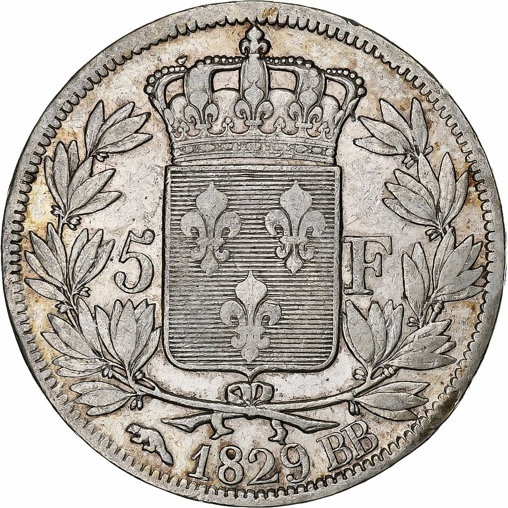 Francia, 5 Francs, Charles X, 1829, Strasbourg, Argento, MB+, Gadoury:644