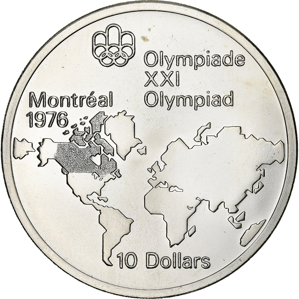 Canada, Elizabeth II, 10 Dollars, 1976 Olympics - Map of the World, 1973, Royal