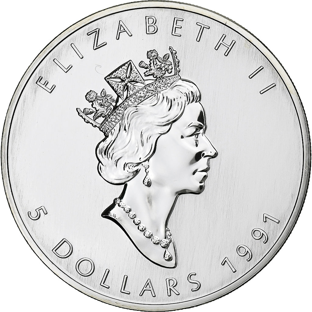 Canada, Elizabeth II, 5 Dollars, 1991, Royal Canadian Mint, Srebro, MS(64)