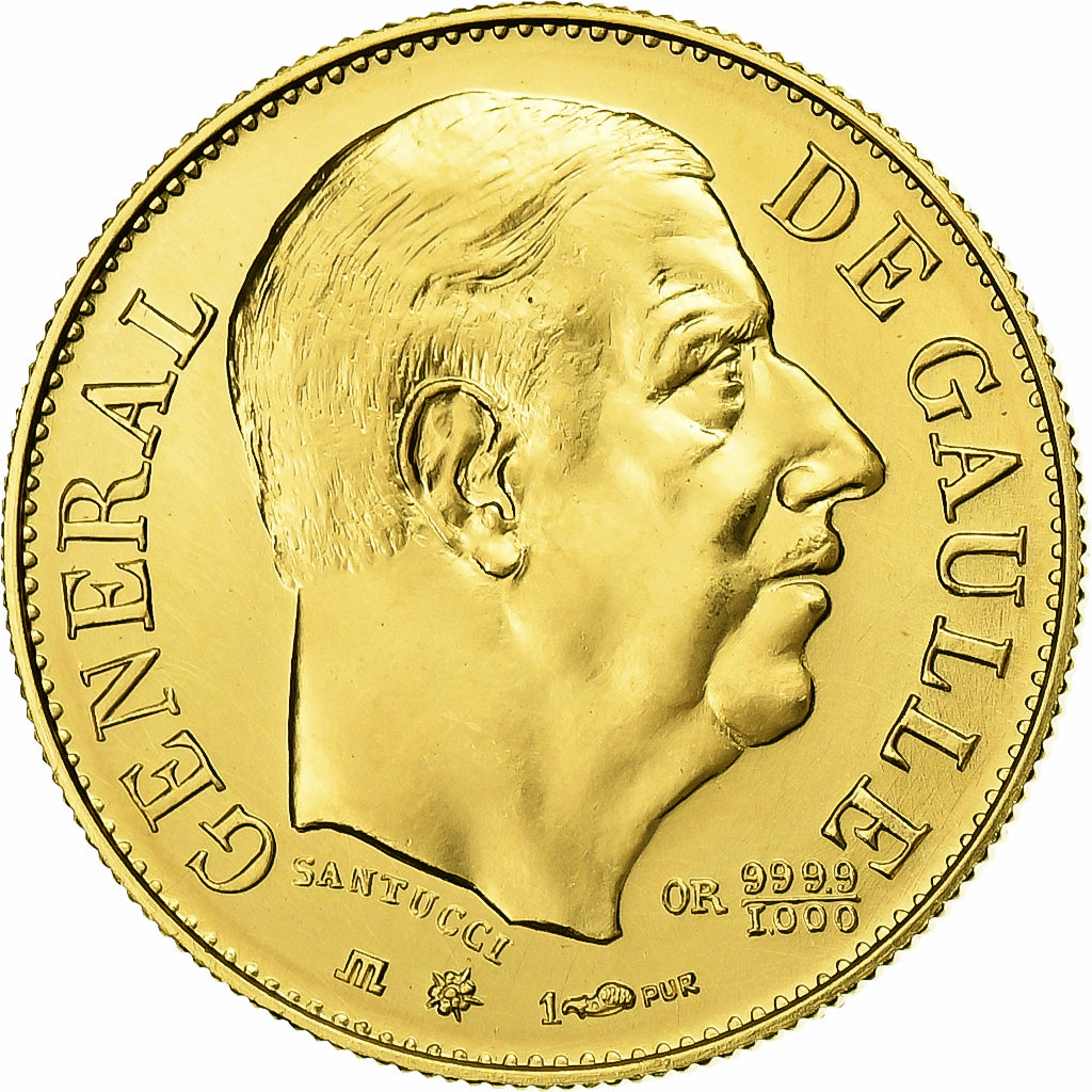 France, Medal, Charles de Gaulle, 1980, Gold, MS(65-70)