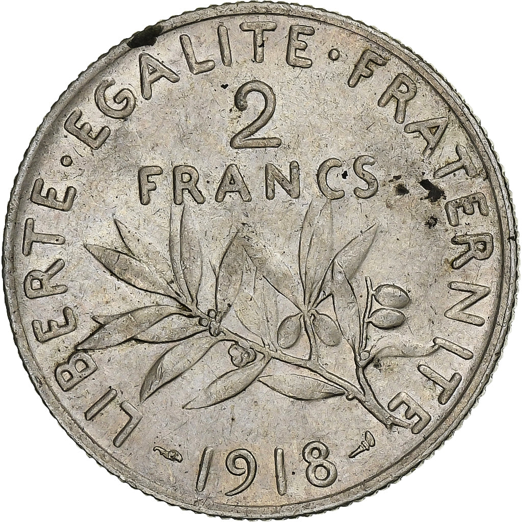 France, 2 Francs, Semeuse, 1918, Paris, Silver, EF(40-45), Gadoury:532, KM:845.1