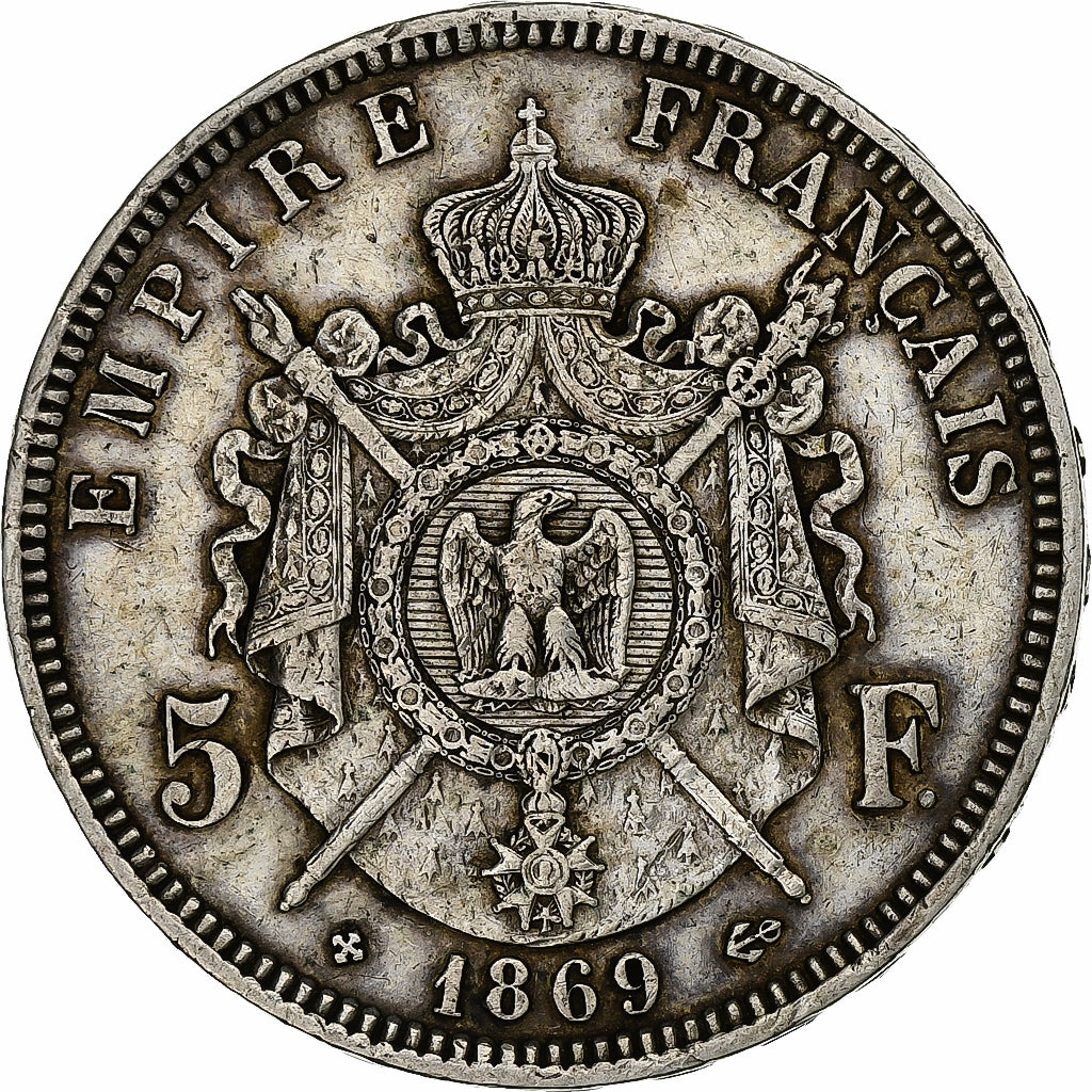 France, 5 Francs, Napoléon III, 1869, Strasbourg, Silver, EF(40-45)
