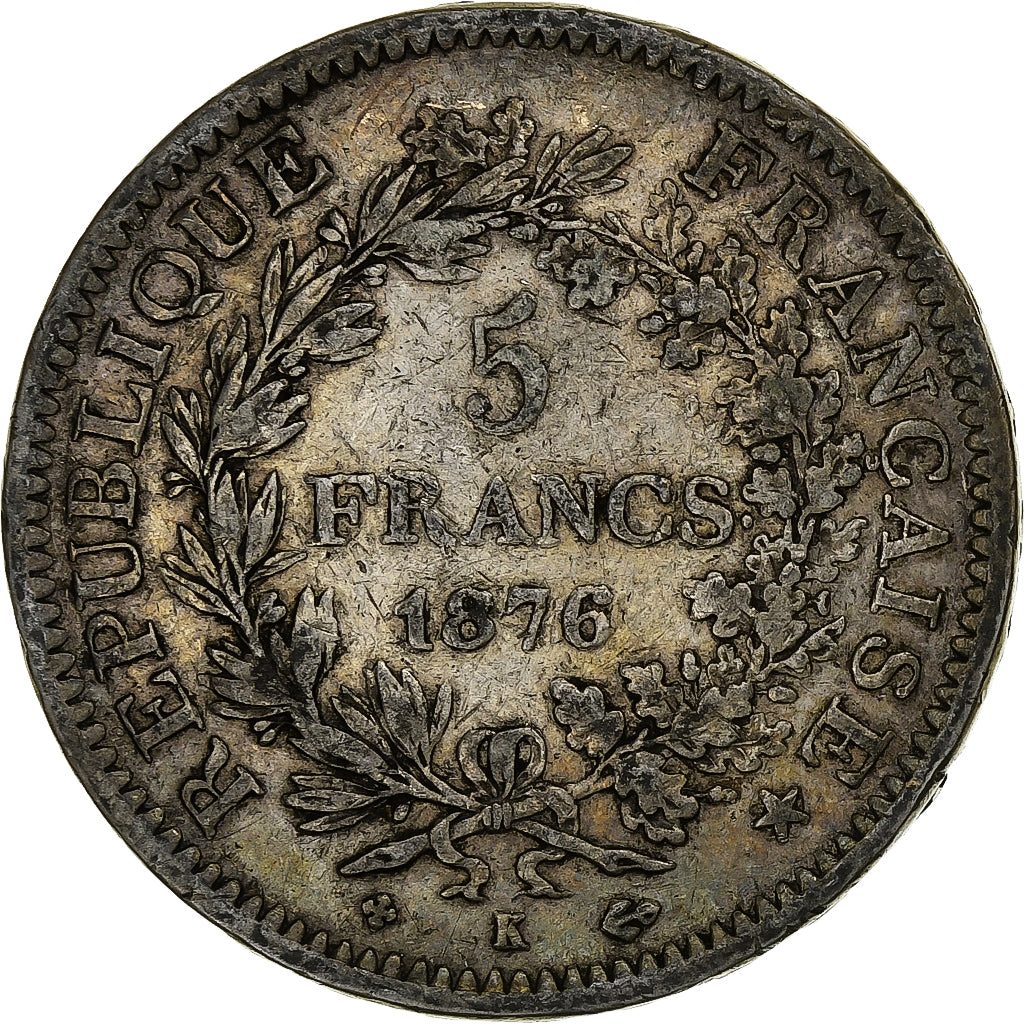 France, 5 Francs, Hercule, 1876, Bordeaux, Silver, VF(20-25), Gadoury:745a