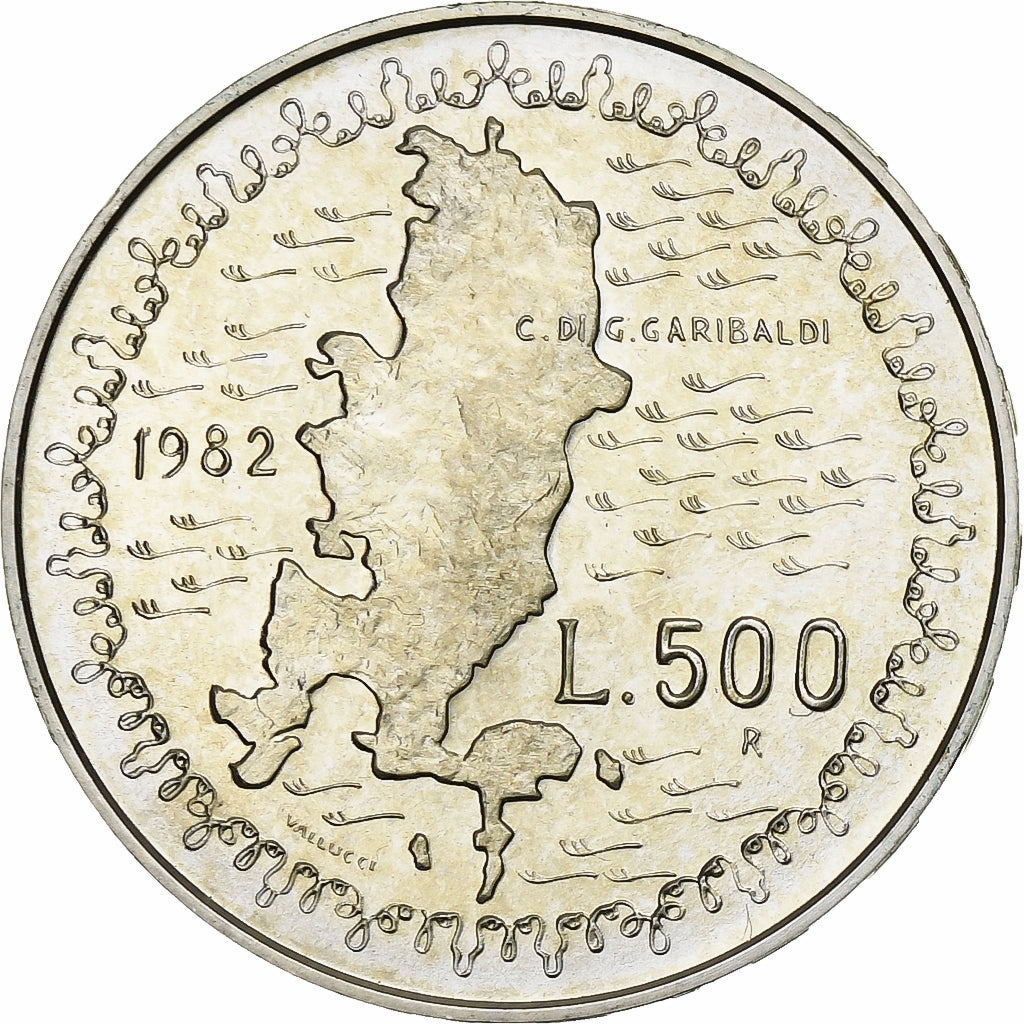 Italy, 500 Lire, 1982, Rome, 100th Anniversary - Death of Giuseppe Garibaldi