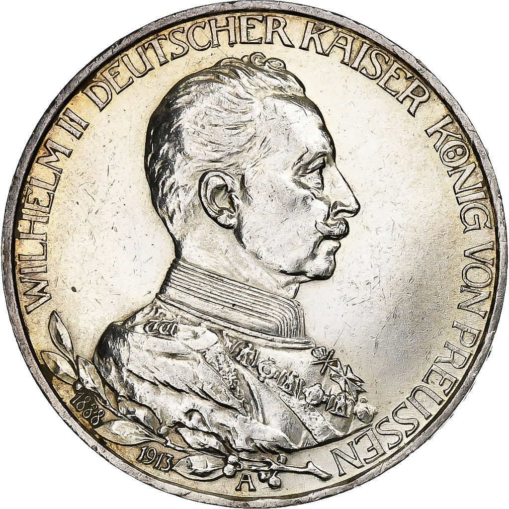 German States, PRUSSIA, Wilhelm II, 3 Mark, 1913, Berlin, Silver, AU(55-58)