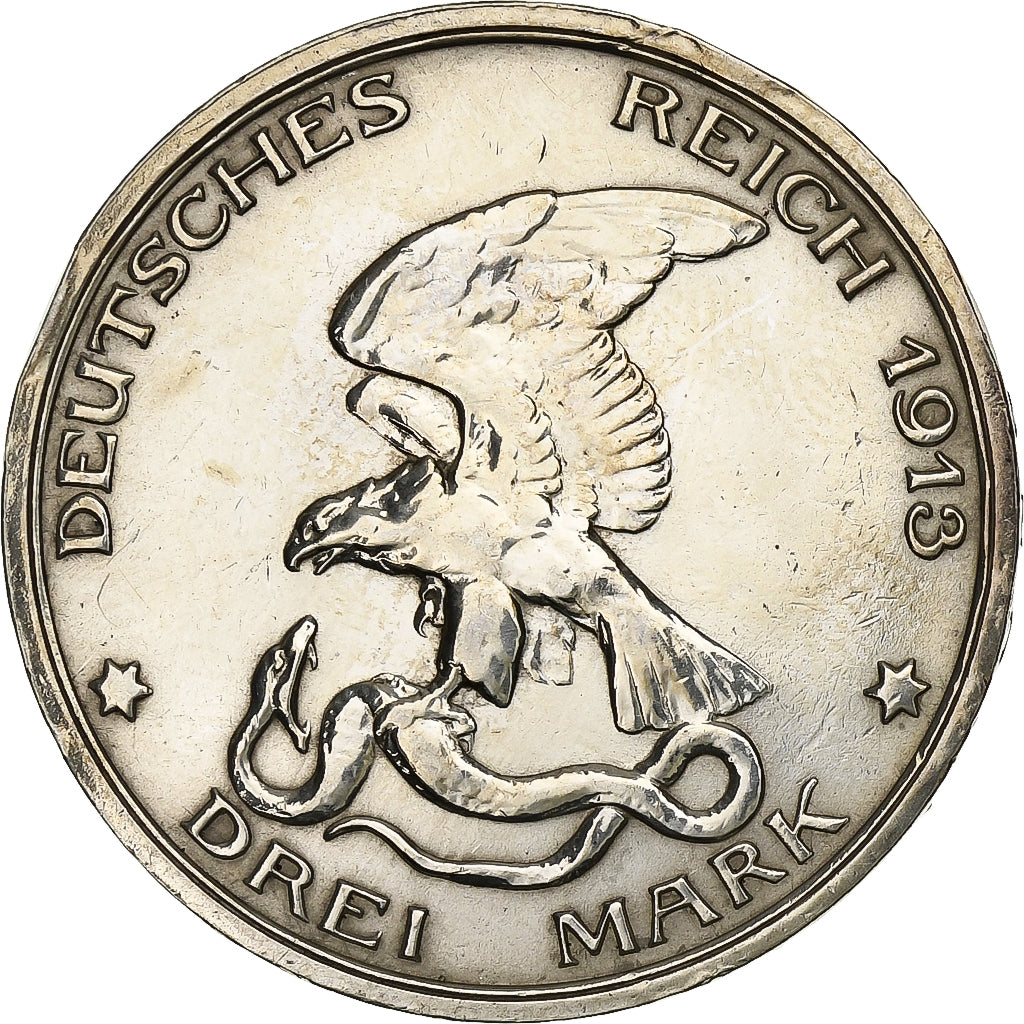 German States, PRUSSIA, Wilhelm II, 3 Mark, 1913, Berlin, Silver, EF(40-45)