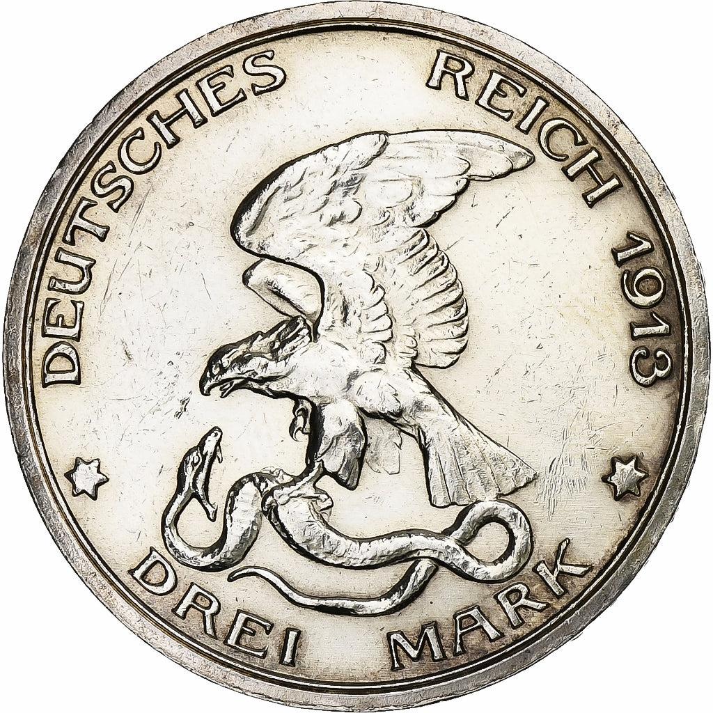 German States, PRUSSIA, Wilhelm II, 3 Mark, 1913, Berlin, Silver, AU(50-53)