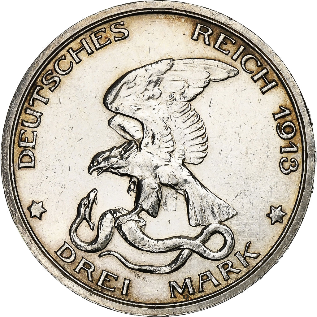 German States, PRUSSIA, Wilhelm II, 3 Mark, 1913, Berlin, Silver, AU(50-53)