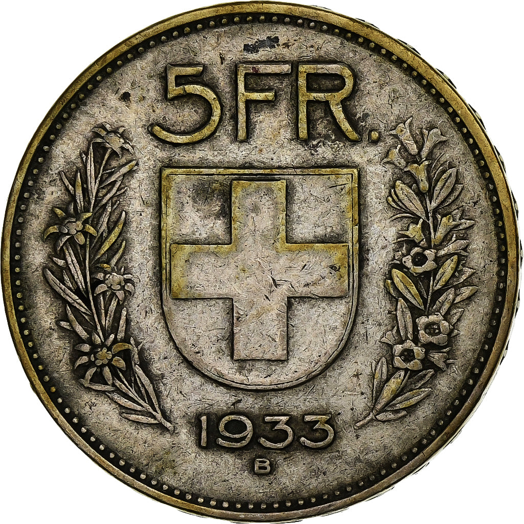 Svizzera, 5 Francs, 1933, Bern, Argento, MB+, KM:40