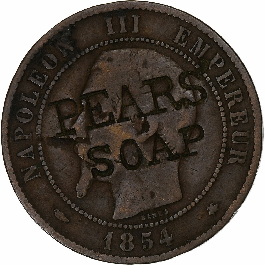 Frankreich, 10 Centimes, Napoléon III, 1854, Strasbourg, Contremarque Pears