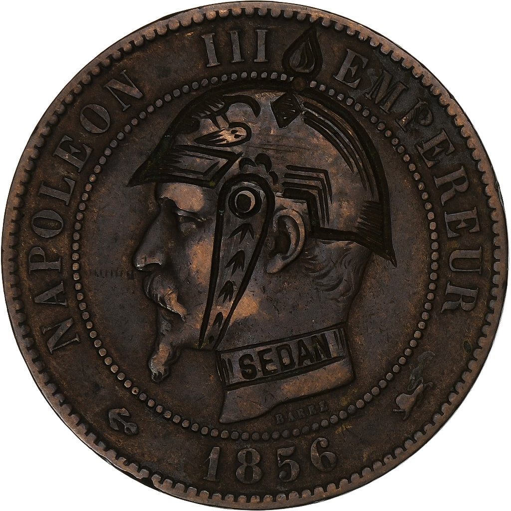 Frankreich, Napoleon III, 10 Centimes, Napoléon III, 1856, Lyon, Satirique