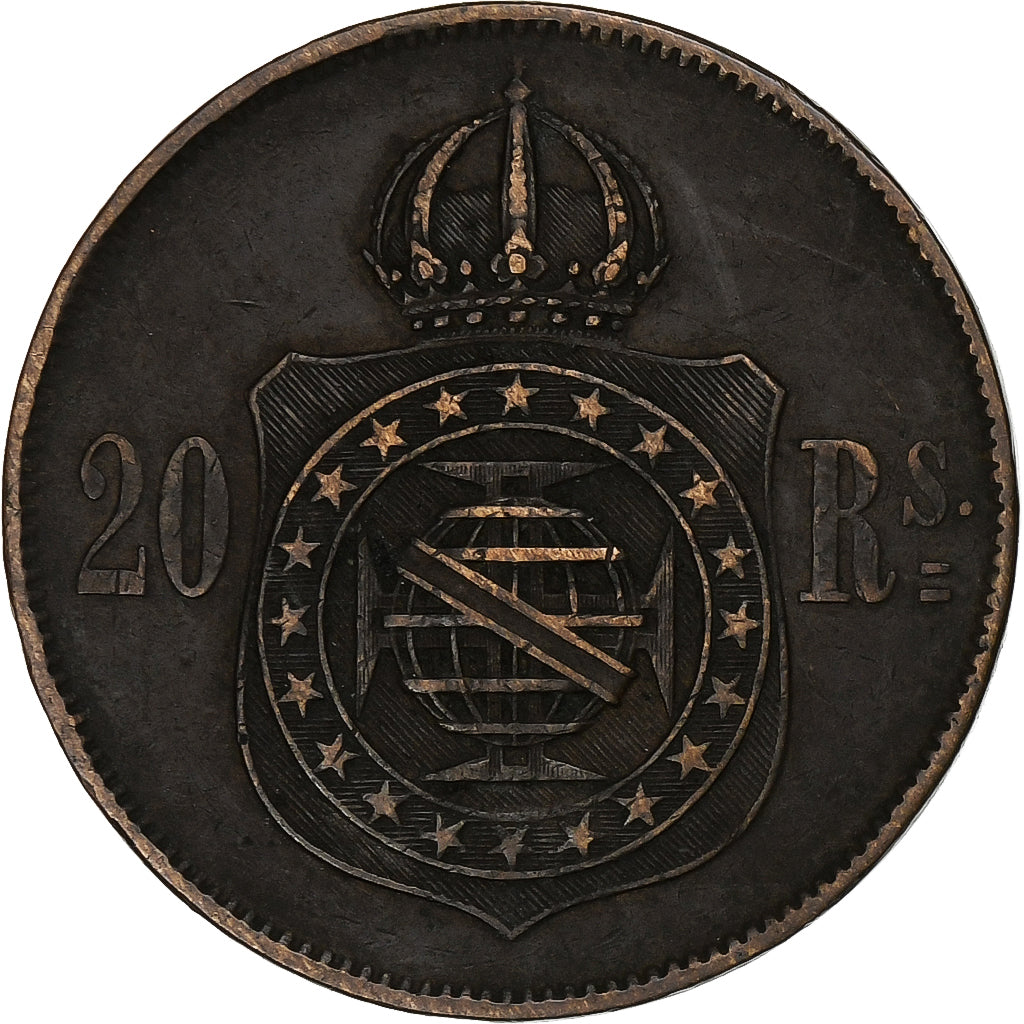 Brasil, Pedro II, 20 Reis, 1869, Brussels, Bronze, EF(40-45), KM:474