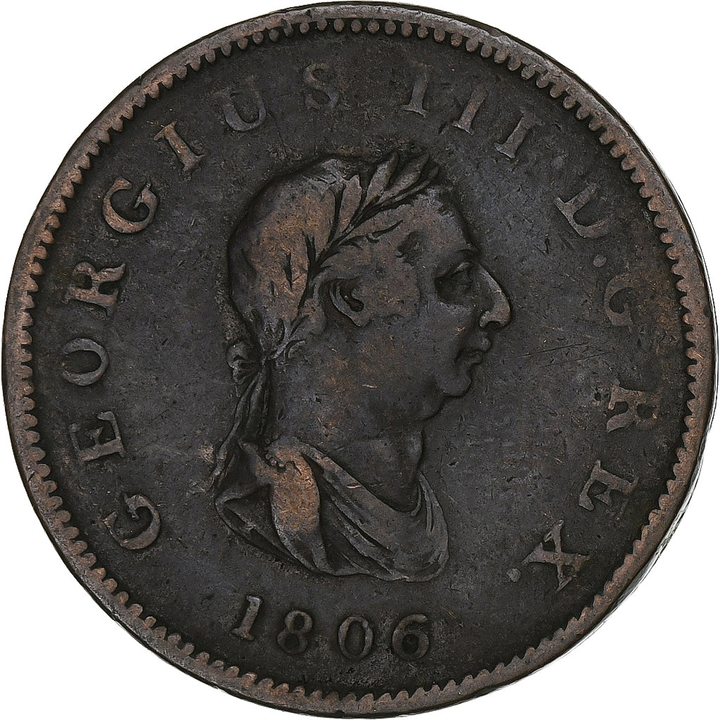 Coin, Great Britain, George III, 1/2 Penny, 1806, VF(20-25), Copper, KM:662