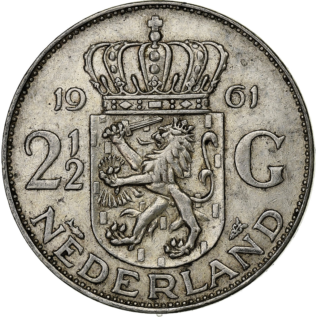 Paesi Bassi, Juliana, 2-1/2 Gulden, 1961, Argento, BB, KM:185