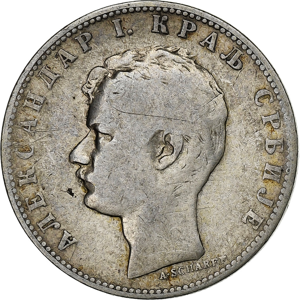 Serbia, Alexander I, Dinar, 1897, Argento, MB, KM:21
