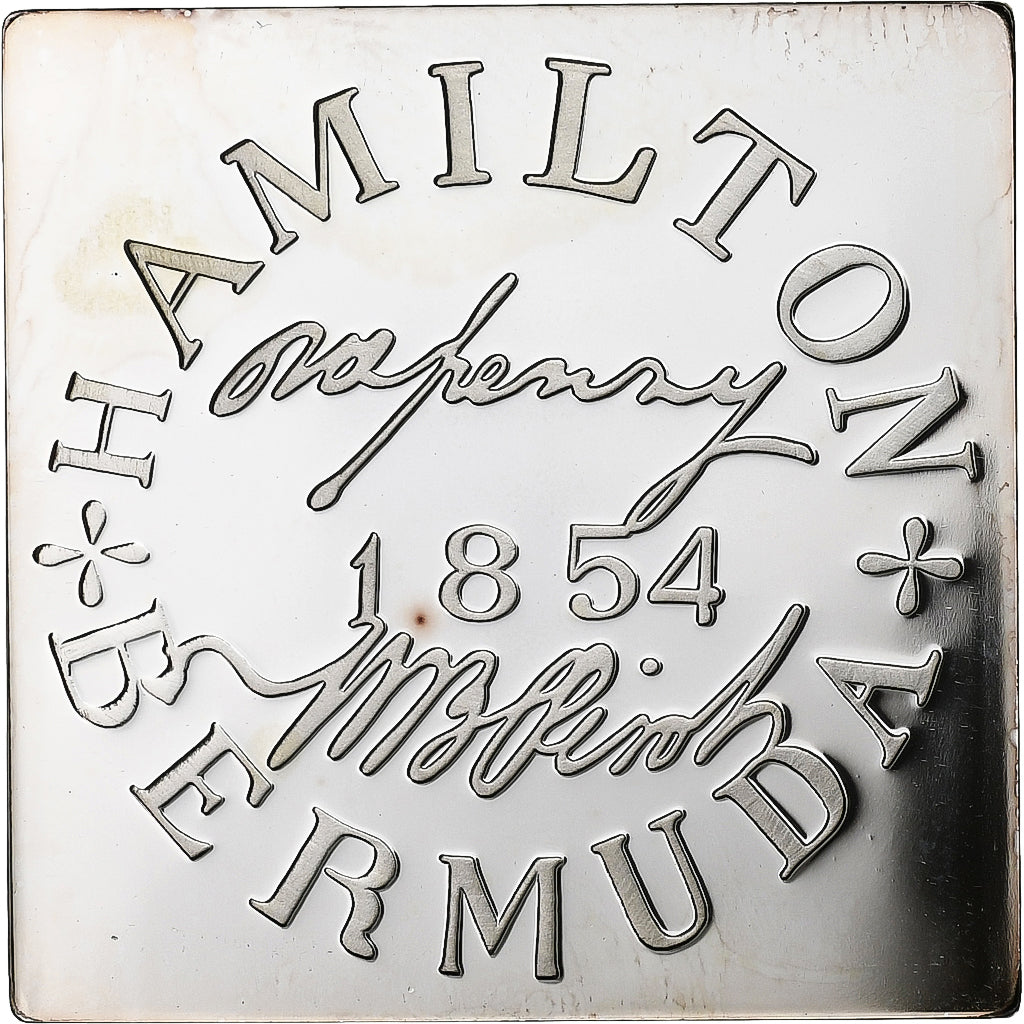 Bermudas, medalla, Timbre - One penny, 1854, Plata, SC