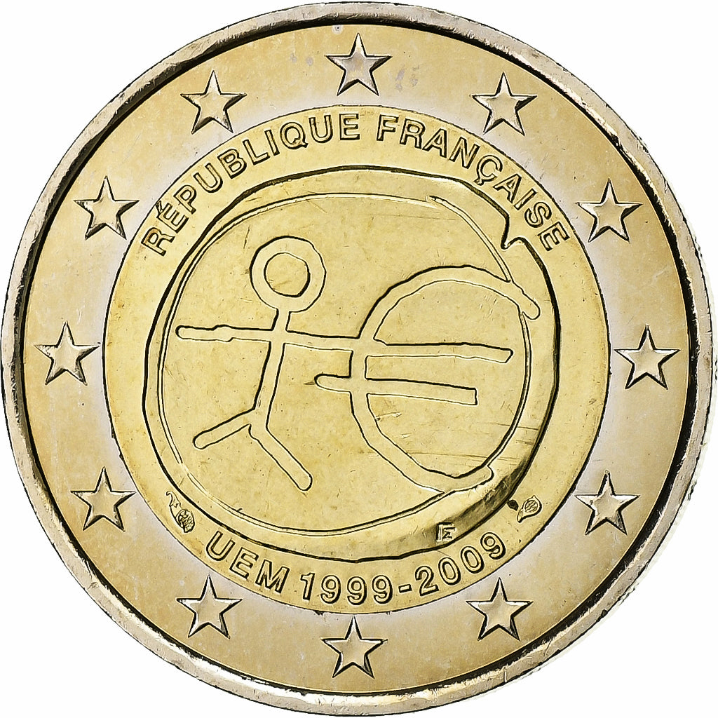 Francia, 2 Euro, Union économique et monétaire, 2009, Pessac, Bi-metallico
