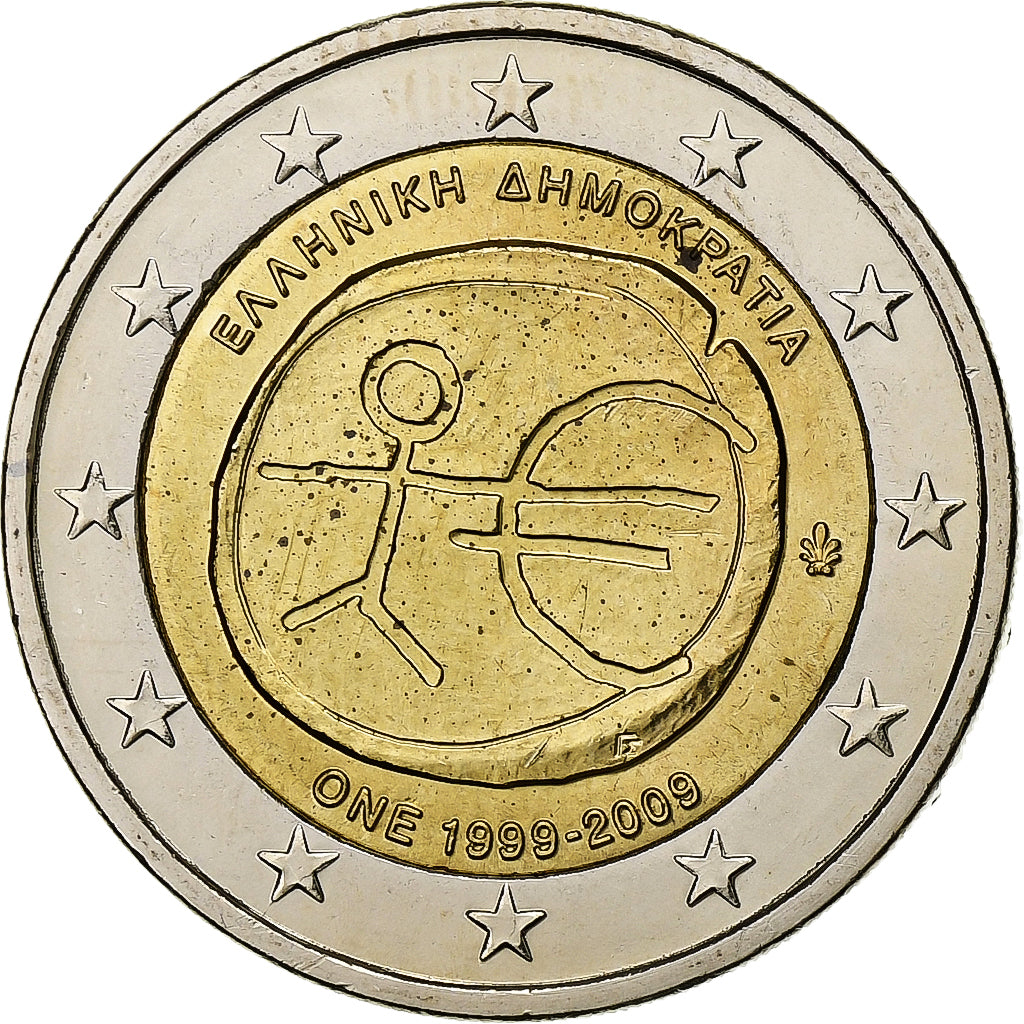 Grécia, 2 Euro, EMU, 2009, Athens, MS(63), Bimetálico, KM:227