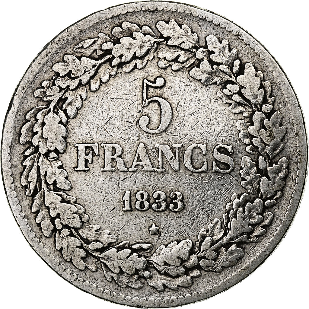 Coin, Belgium, Leopold I, 5 Francs, 5 Frank, 1833, VF(30-35), Silver, KM:3.1