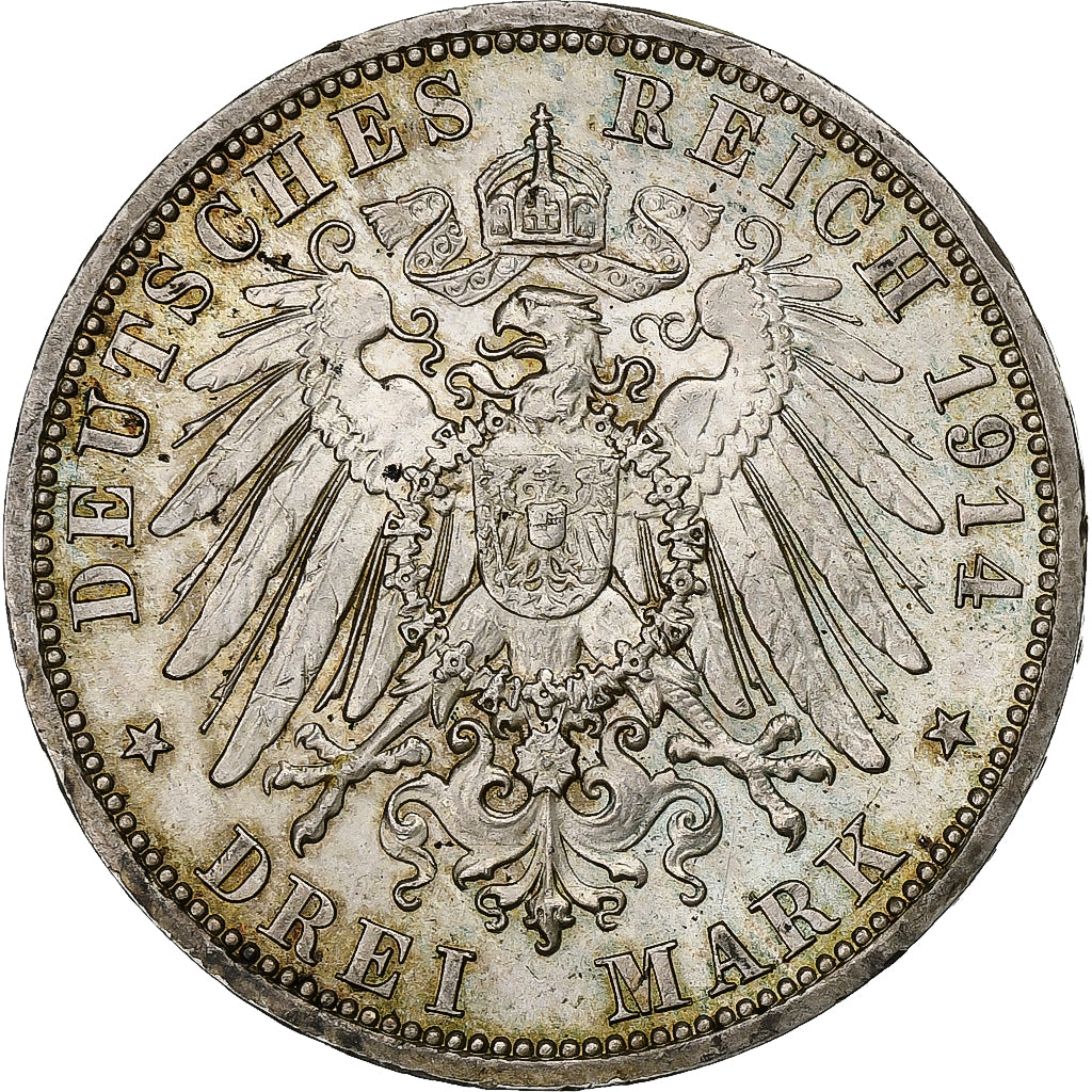 Stati tedeschi, PRUSSIA, Wilhelm II, 3 Mark, 1914, Berlin, Argento, SPL-, KM:538