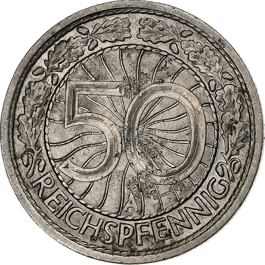 ALEMANIA - REPÚBLICA DE WEIMAR, 50 Reichspfennig, 1928, Berlin, Níquel, MBC+