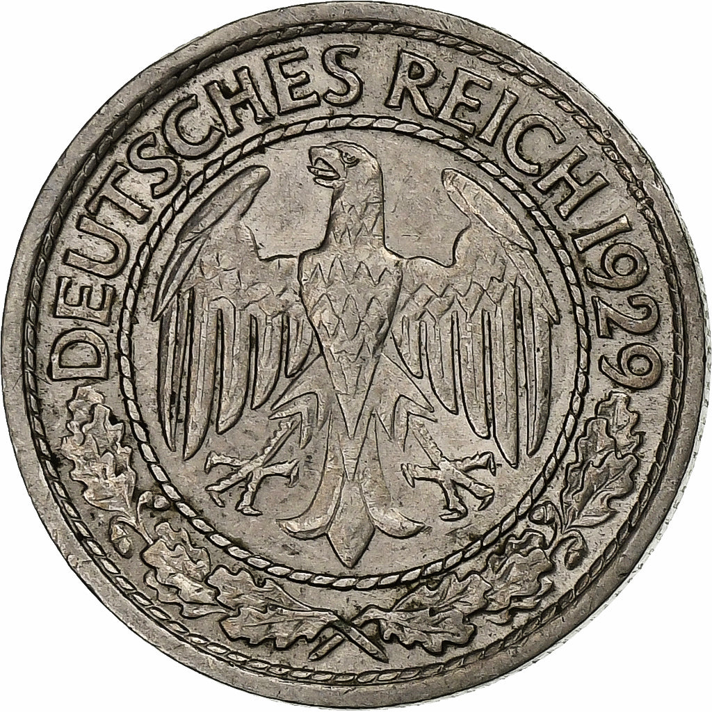 Coin, GERMANY, WEIMAR REPUBLIC, 50 Reichspfennig, 1929, Berlin, AU(55-58)